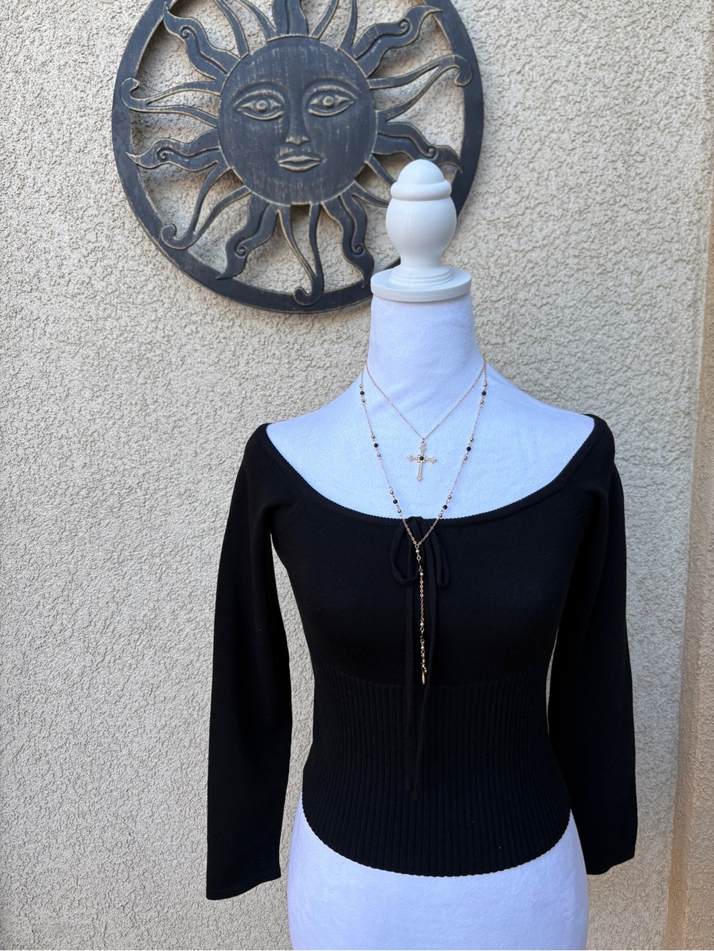 NWT Better Be Black Off The Shoulder Bow Long Sleeve Top Coquette Soft Girl